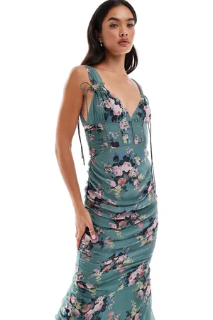 ASOS Milkmaid lace insert ruched side midi dress in floral print