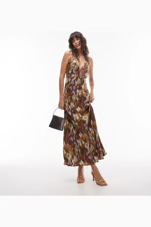 Topshop Deep v open back midi dress in blurred floral