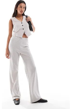 Pieces® Structured jersey high waisted trouser co-ord in silver
