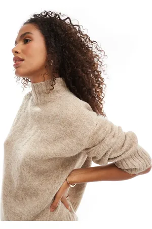VERO MODA High neck jumper with ribbing in beige melange