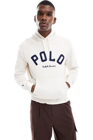 Ralph Lauren Varsity logo fleece hoodie in cream