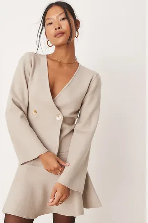 VILA Structured knit wrap cardigan co-ord in natural melange
