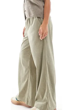 ONLY Wide leg pull on cord trouser in sage