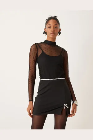 New Look High neck spot mesh long sleeve top in