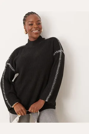 VILA Knitted high neck jumper with contrast stitch detail in
