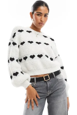 Pieces® Patterned heart knit jumper in mono