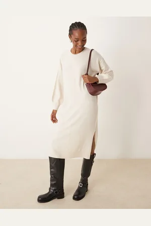 VILA Seam detail jumper maxi dress in cream