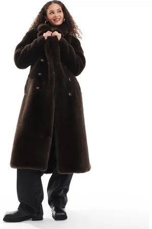 Urban Code Faux fur oversized cocoon coat in chocolate