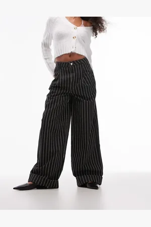 Topshop Stripe wide leg turn back hem trouser in
