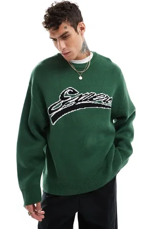 Weekday Cypher jumper with varisty jacquard graphic in dark