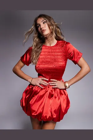Amy Lynn Alexa satin shirred puffball ultra mini dress in