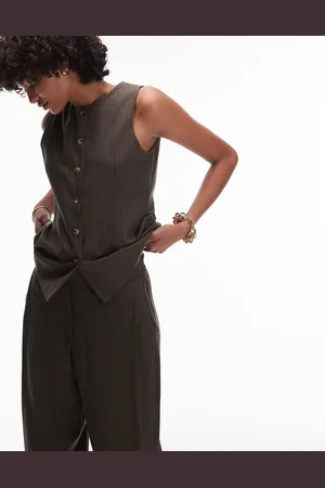 Topshop Co-ord pinstripe tailored waistcoat in khaki