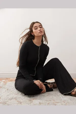 Miss Selfridge Blanket stitch jersey cardigan in black
