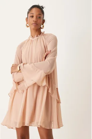 New Look Ruffle high neck mini dress in pale