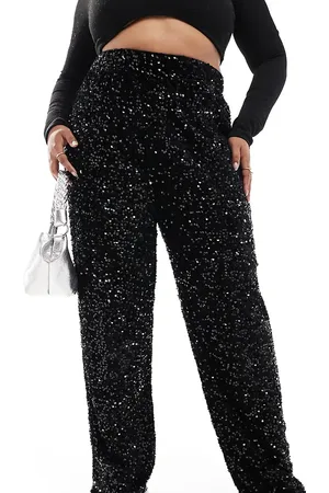 Pieces® Pieces Curve wide leg velour sequin trousers in