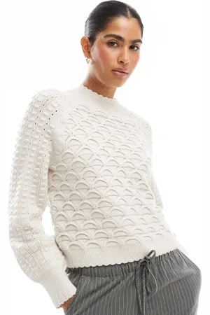 Object Premium honeycomb knit jumper in cream