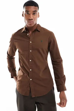 Ralph Lauren Icon logo slim fit garment dyed oxford shirt in brown