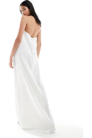 VERO MODA Textured satin bandeau maxi dress in off