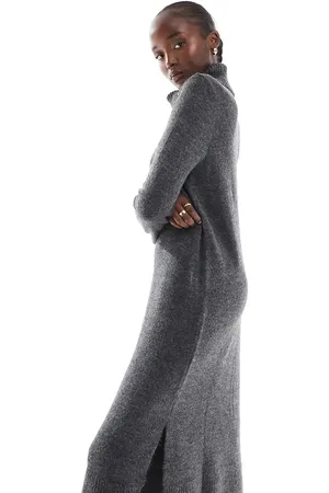 ONLY Roll neck midi jumper dress in dark melange