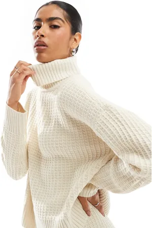 VERO MODA Waffle texture rollneck jumper co-ord in cream