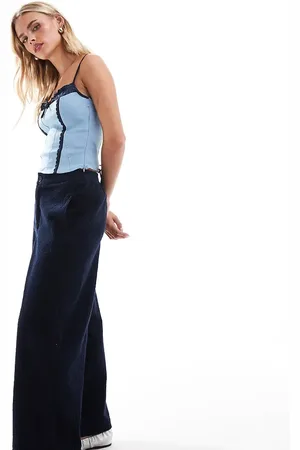 ASOS ASOS DESIGN Petite cord barrel trousers in navy