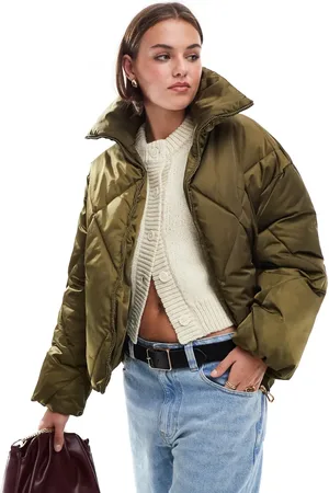 ONLY Quilted satin jacket in dark