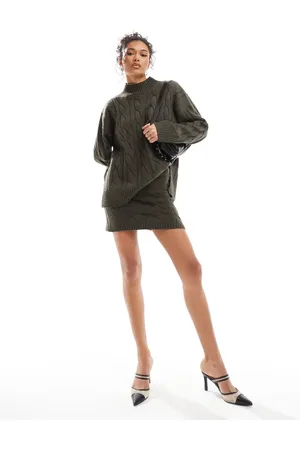 Pretty Lavish Cable knit mini skirt co-ord in olive