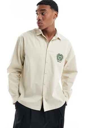 ASOS Oversized boxy shirt with embroidery in beige