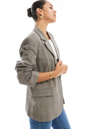 ONLY Oversized check blazer in beige
