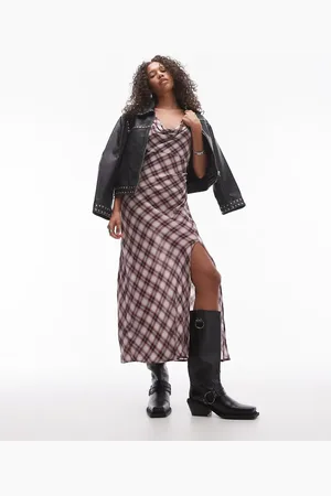 MANGO Cowl neck check print midi dress in
