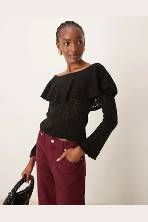 Miss Selfridge Knitted lace bardot top in