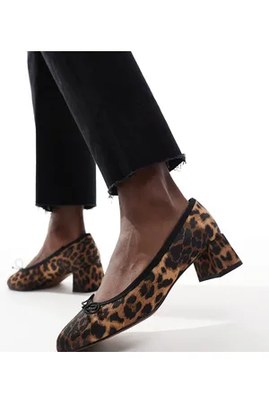 ASOS Wide Fit Shelley bow detail mid block heeled shoes in leopard