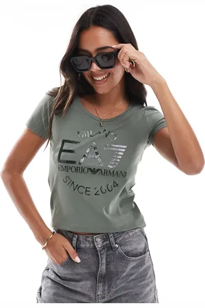 EA7 T-shirt in green with large front logo in glitter