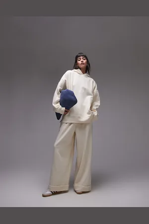 Topshop Premium turn back jogger in ecru