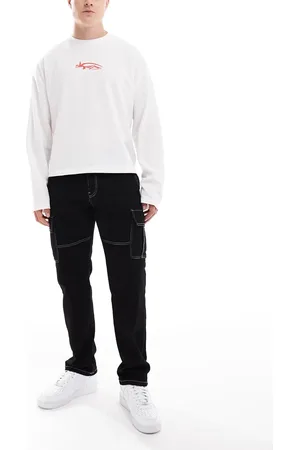 Only & Sons Edge straight fit utility pocket jeans with contrast stitch in