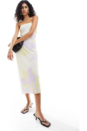 Pretty Lavish Bandeau open back midaxi dress in lilac and beige floral