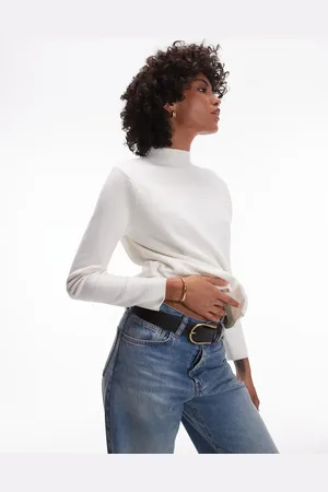 MANGO High neck knitted jumper in ecru