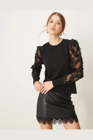 JDY Mesh flowers sleeve jumper in
