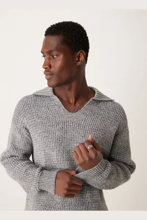 MANGO Wide v-neck collar chunky knit sweater in