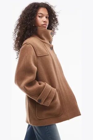 ARKET Funnel neck duffel jacket with overlay yoke detail and front patch pockets in beige