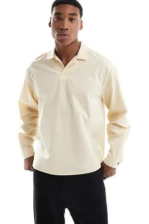 ASOS Oversized boxy overhead shirt in cotton slub in beige