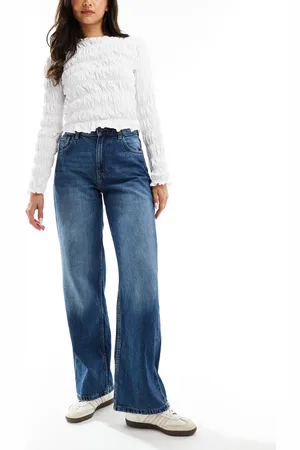 Bershka High waisted 90s wide leg jeans in dark wash