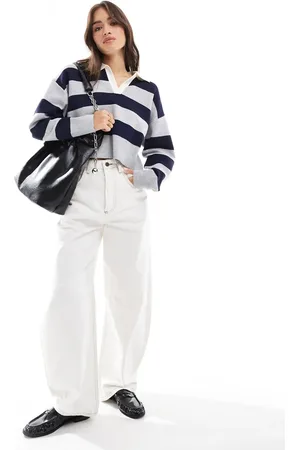 Bershka Striped polo neck jumper in