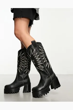 ASOS Cosmic leather cleated western knee boots in