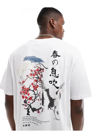 JACK & JONES Oversized t-shirt with cherry blossom crane back print in