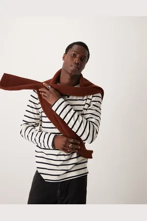 MANGO Classic long sleeve stripe t-shirt in white