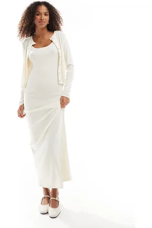 VERO MODA Soft ribbed cami ankle dress co-ord in cream melange