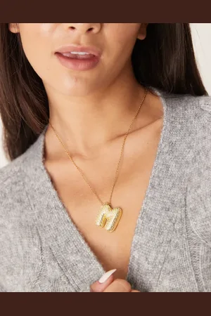DesignB London Embellished initial M necklace in