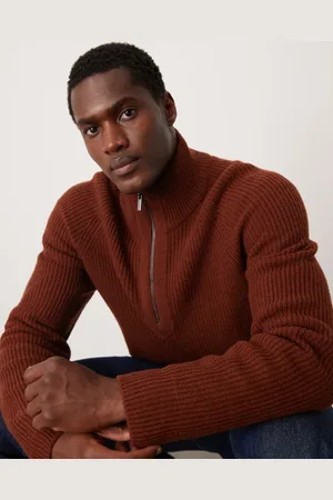 MANGO Knitted quarter zip jumper in burgundy