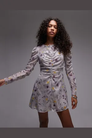 Topshop Ruched front mini dress in vintage floral